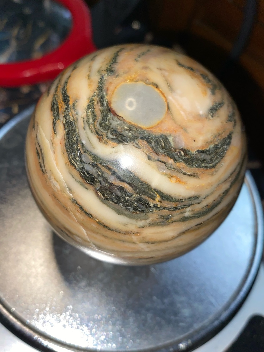 Stunning Banded Calcite Sphere | “Tiger Lines” Showcase Crystal | 500g